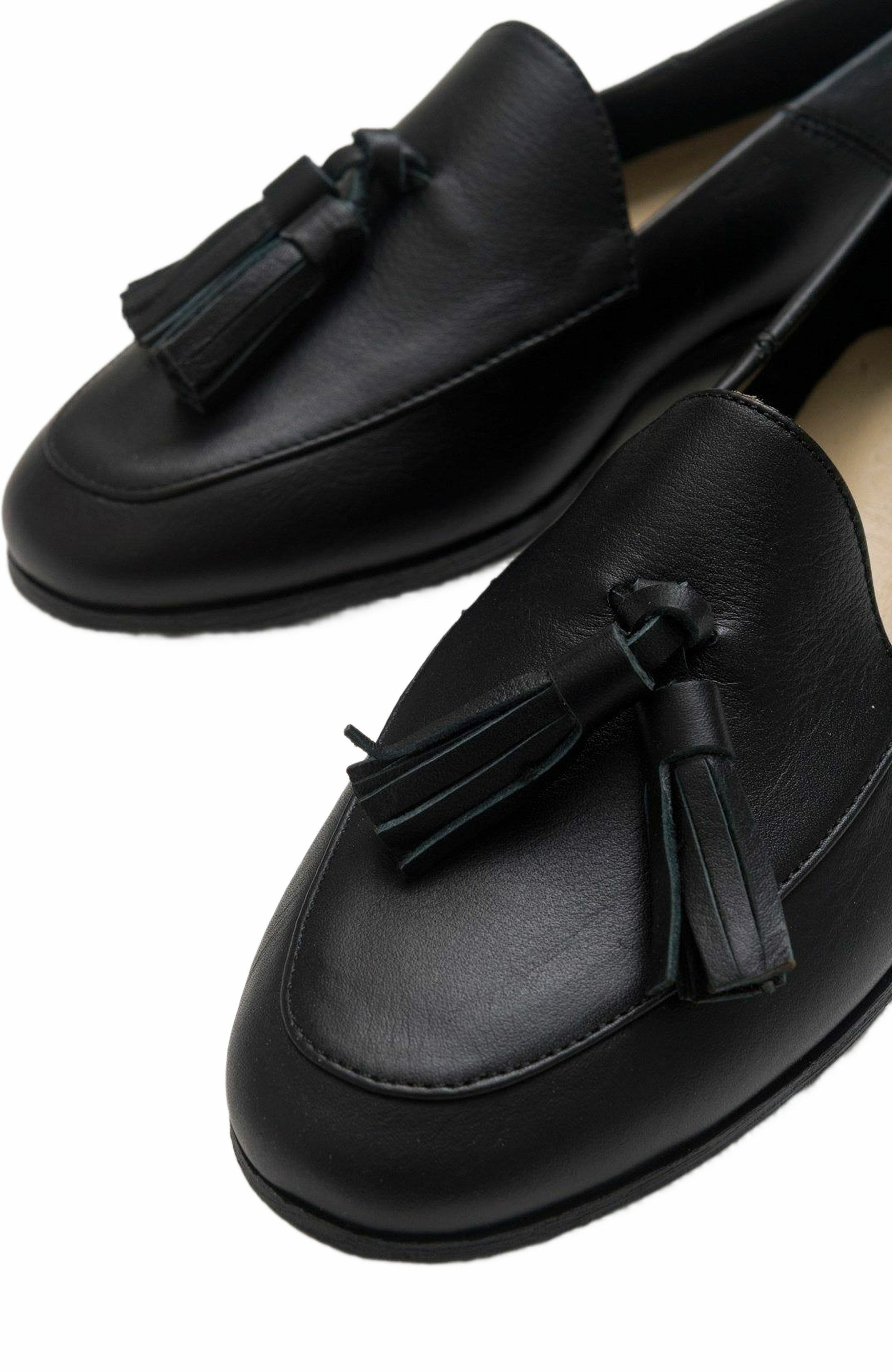 Forever & Always Shoes Mona Soft Leather Tassel Loafer, Alternate, color, Black Leather