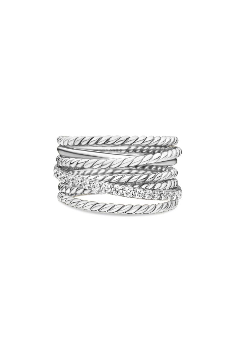 Crossover Wide Diamond Stacked Ring, Alternate, color, DIAMOND