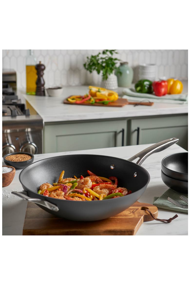 Premier Hard Anodized Nonstick 13-Inch Flat Wok, Alternate, color, BLACK