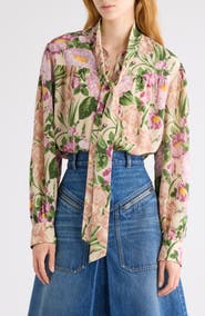 Chloé Floral Print Silk Charmeuse Top