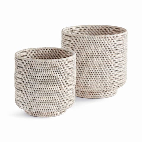 Burma Rattan Cachepots Large Set Of 2