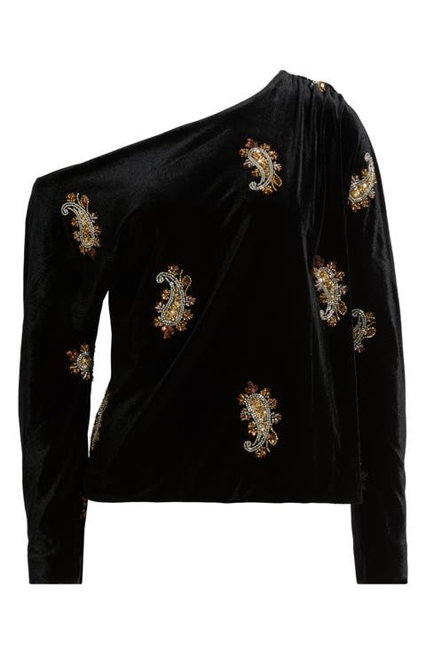 The Vani One Shoulder Velvet Top