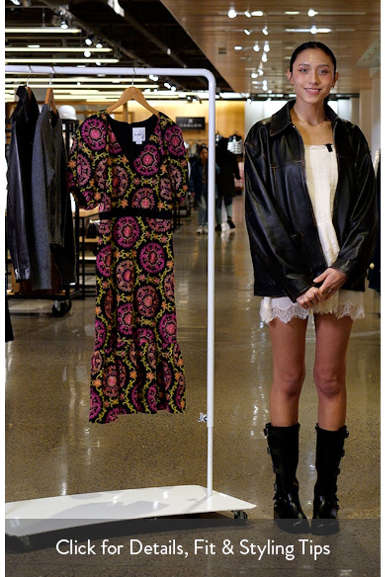 Embroidered Puff Sleeve Midi Dress video
