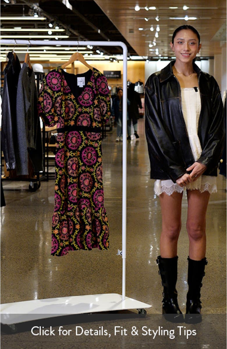 Embroidered Puff Sleeve Midi Dress, sales video thumbnail