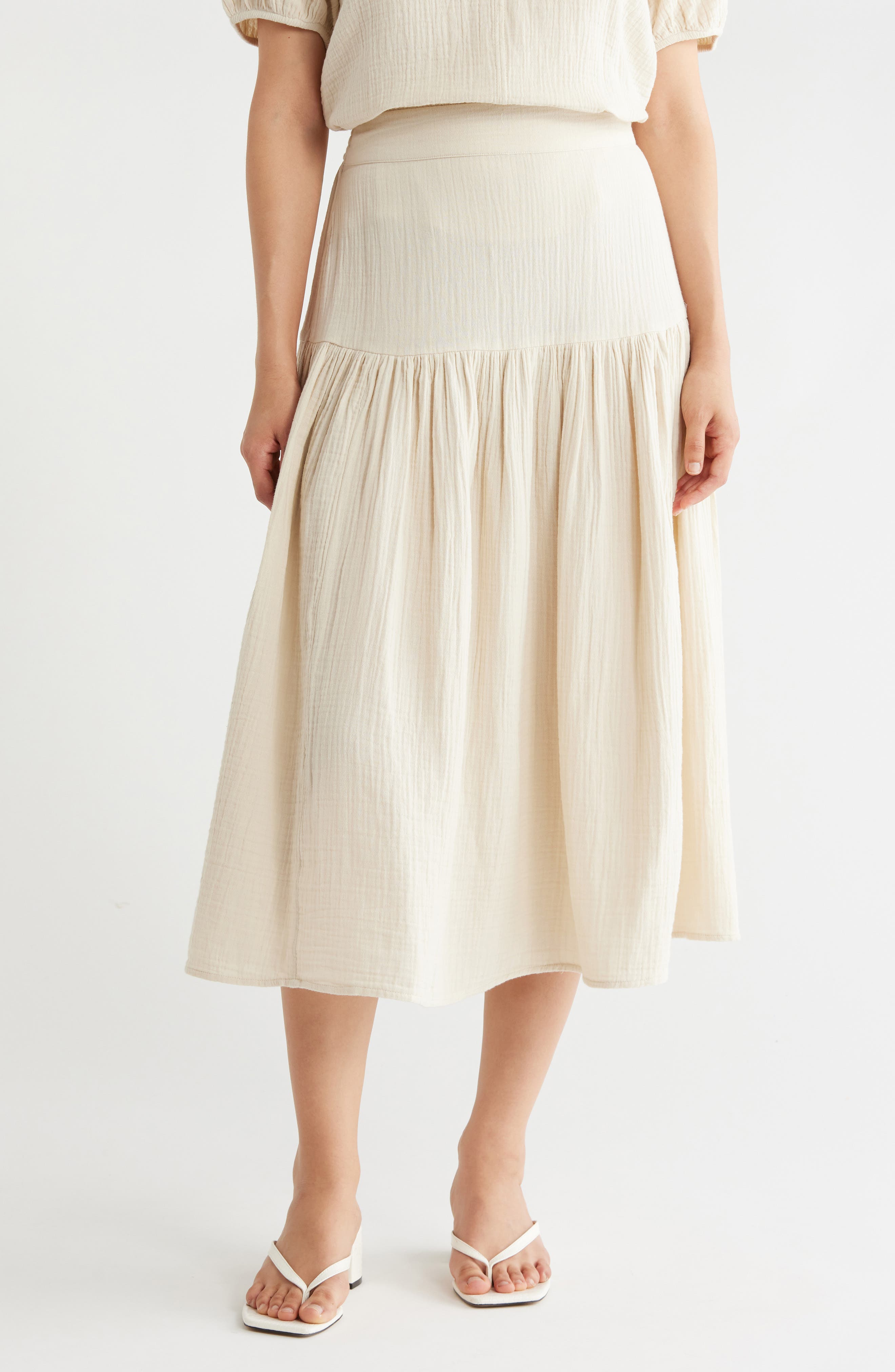 Caslon® Cotton Gauze Tiered Midi Skirt