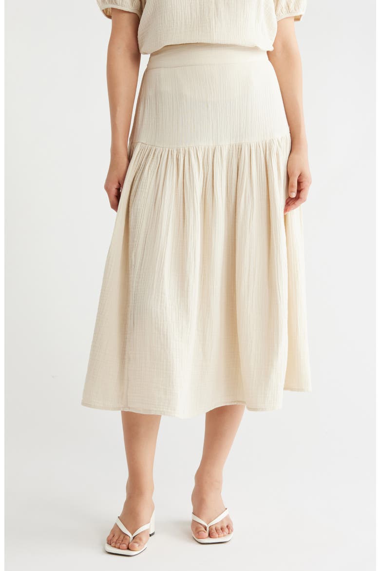 Cotton Gauze Tiered Midi Skirt, Main, color, BEIGE RAINY DAY