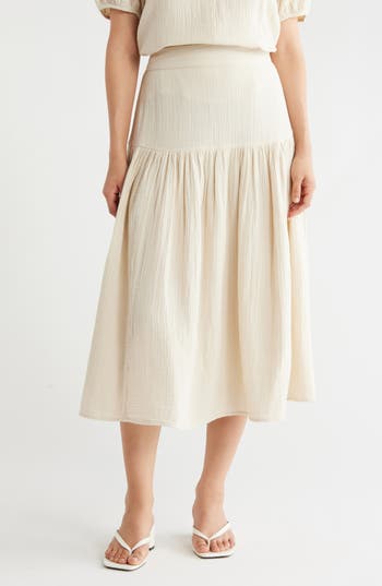 Caslon® Cotton Gauze Tiered Midi Skirt in Beige Rainy Day at Nordstrom Rack, Size Large
