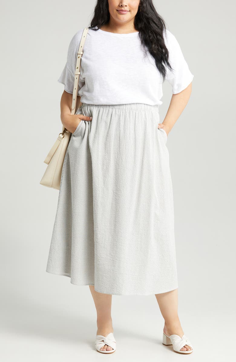 Eileen Fisher Organic Cotton A-Line Skirt, Main, color, White/ Black