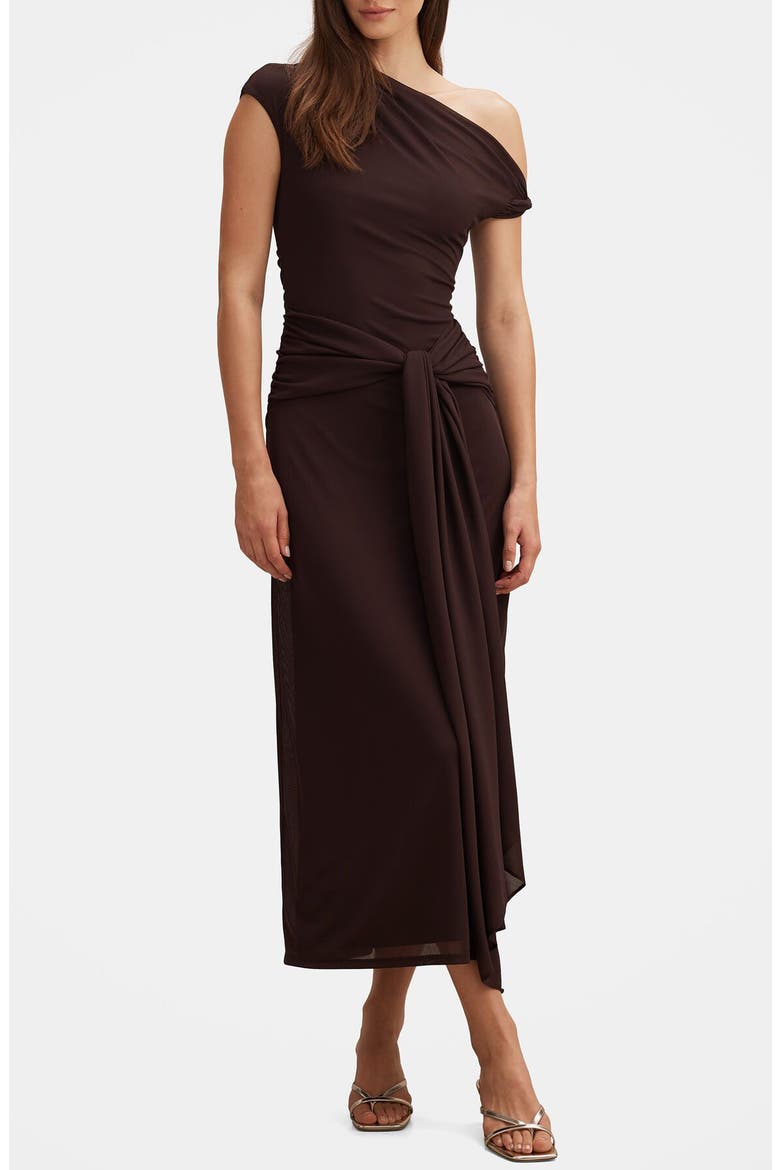 draped one shoulder midi dress One Shoulder Draped Midi Dress Hot Pink
