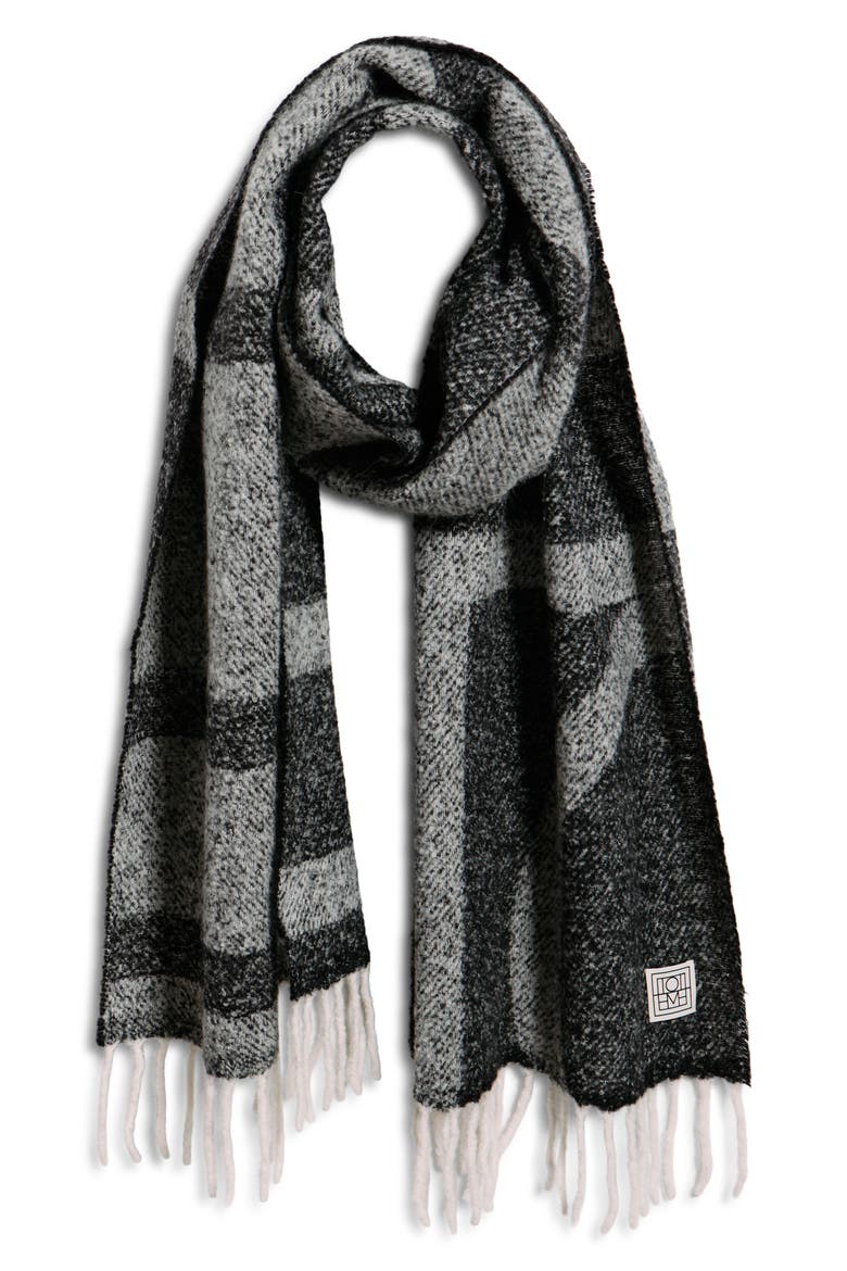 Monogram Jacquard Alpaca Blend Fringe Scarf, Main, color, BLACK/ WHITE