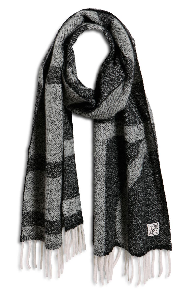 TOTEME Monogram Jacquard Alpaca Blend Fringe Scarf, Main, color, Black/ White