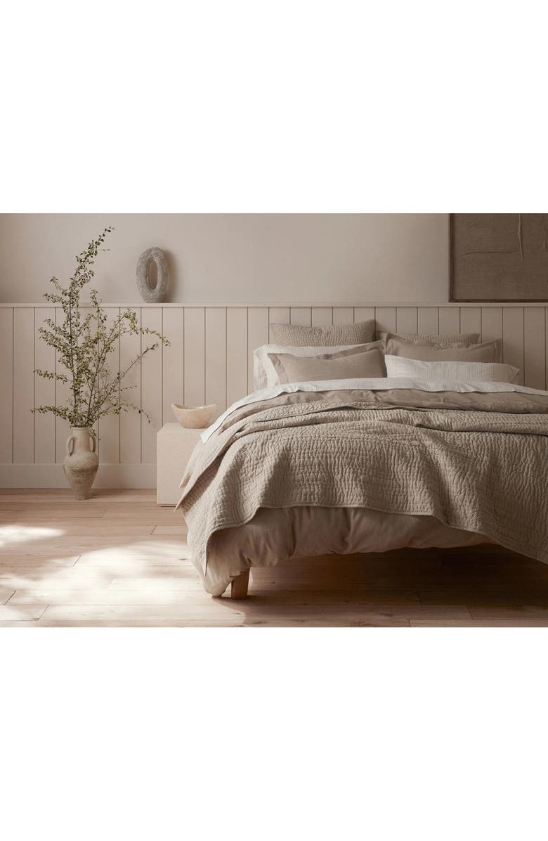 Coyuchi Channel Hand Stitched Organic Cotton Blanket, Alternate, color, Hazel Chambray