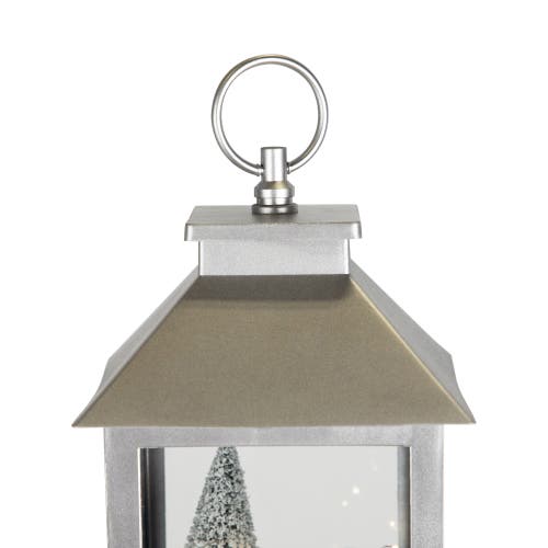 Northlight Led Lighted Polar Bear And Flocked Trees Christmas Lantern In Silver