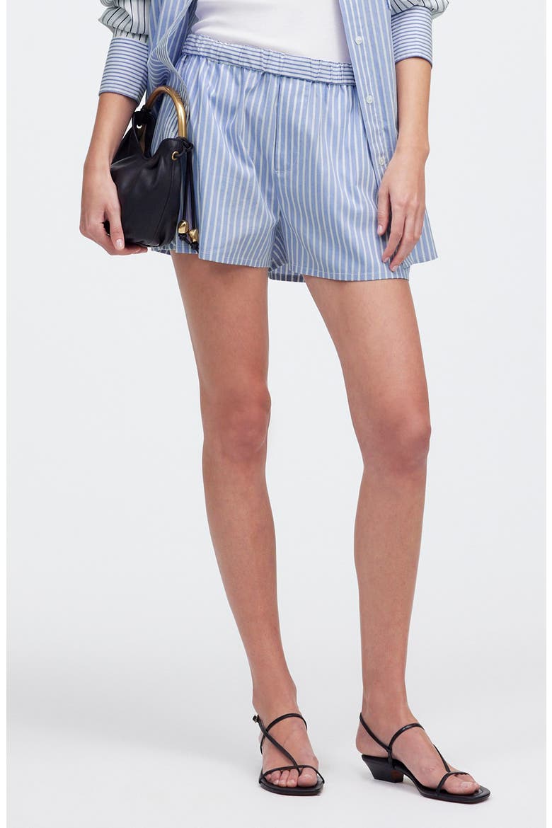 Stripe Poplin Pull-On Shorts, Main, color, TURQUOISE AND WHITE STRIPE