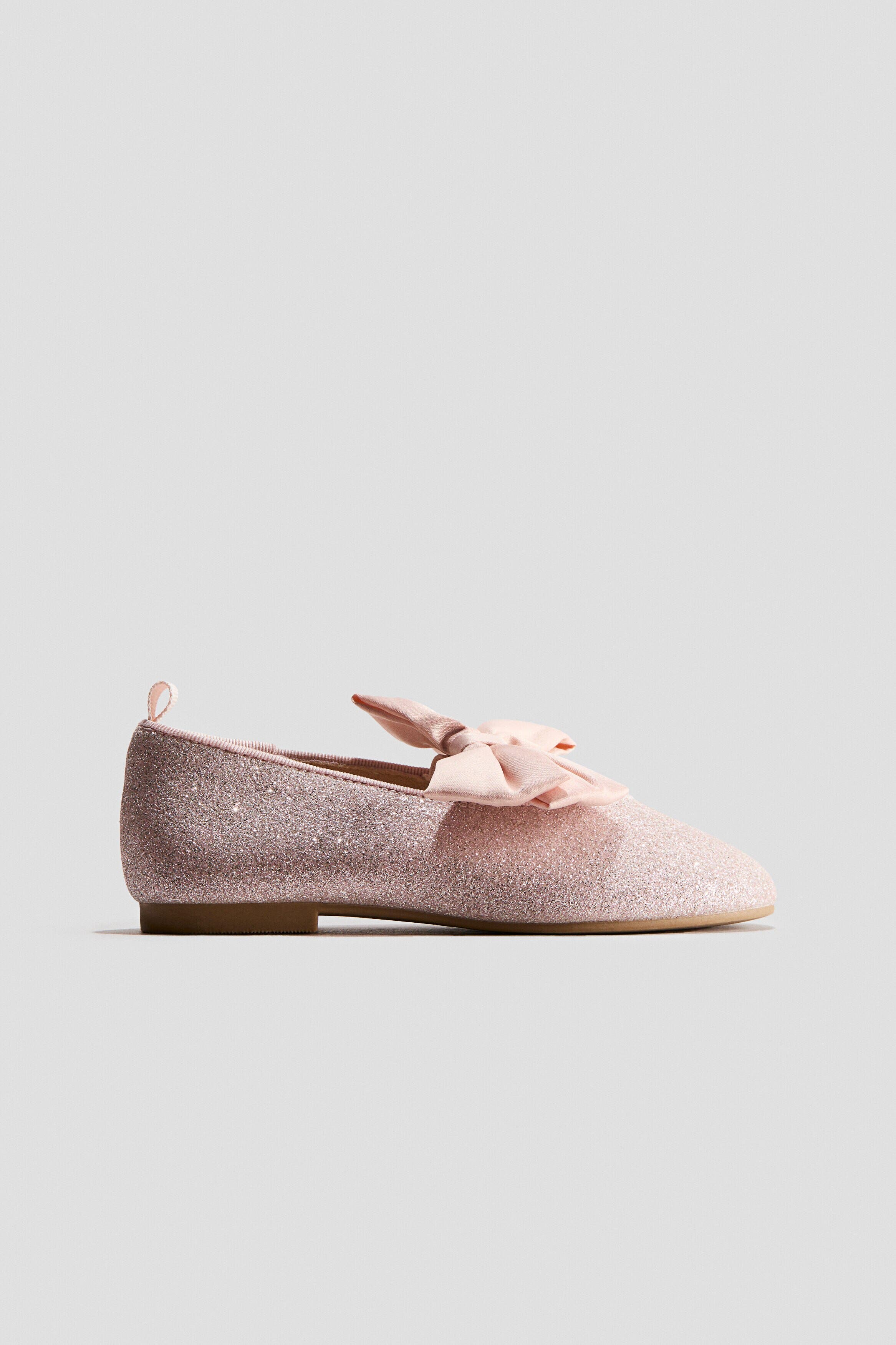H&M Appliquéd Ballet Pumps, Alternate, color, Light Pink/Glittery
