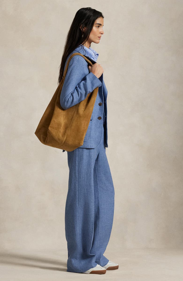 Polo Ralph Lauren High Waist Wide Leg Linen & Cotton Twill Pants, Alternate, color, Blue