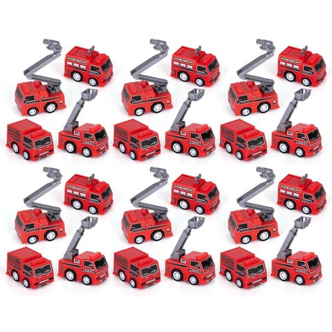 Mini Pullback Fire Trucks 24 Pack, 4 Designs, Red Rescue Vehicles