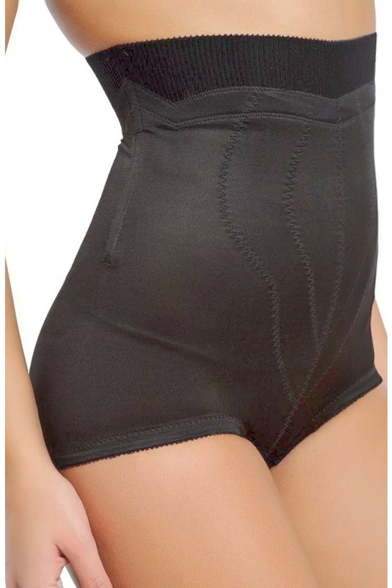 Medium Support High Waist Panty Brief with Tulip Front Panel Memory Compression Fabric, Alternate, color, Black