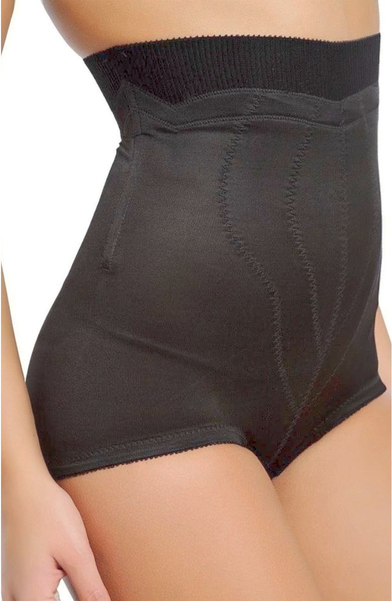 Rago Medium Support High Waist Panty Brief with Tulip Front Panel Memory Compression Fabric, Alternate, color, Black