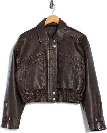 Faux Leather Bomber Jacket