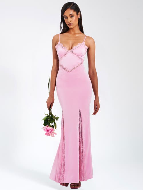 Miss Circle Women Xandria Pink Lace Satin Mermaid Flare Maxi Dress In Pink