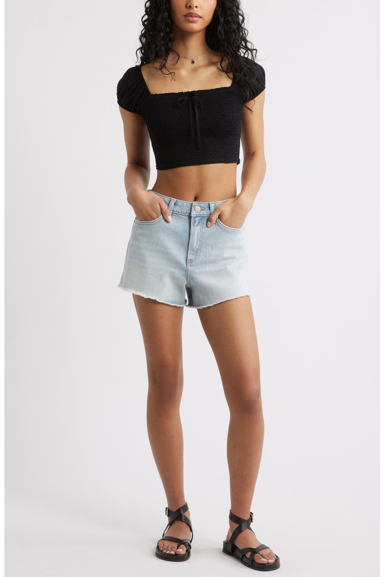 Smocked Crop Top, Alternate, color, BLACK