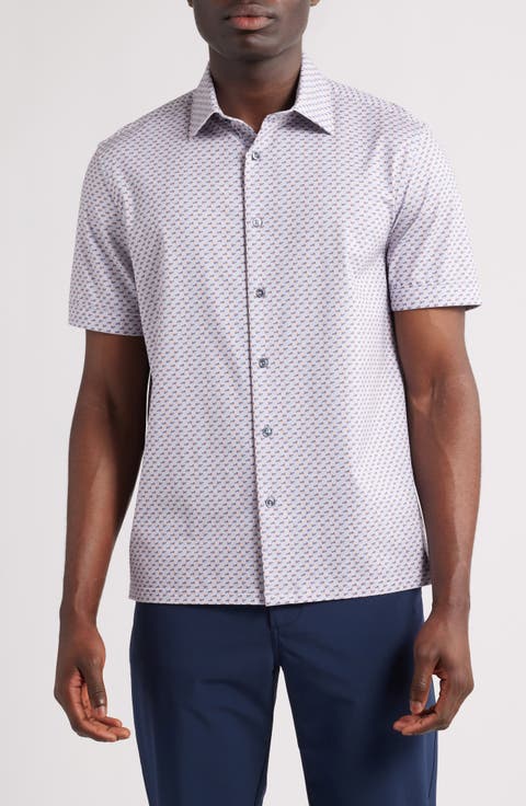 Miles OoohCotton® Geometric Print Short Sleeve Button-Up Shirt
