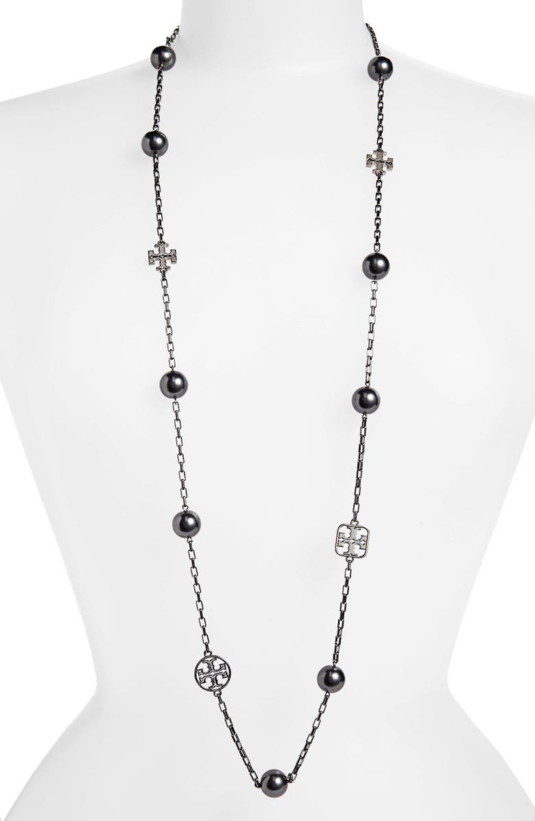 Tory Burch 'Evie' Extra Long Station Necklace, Main, color,