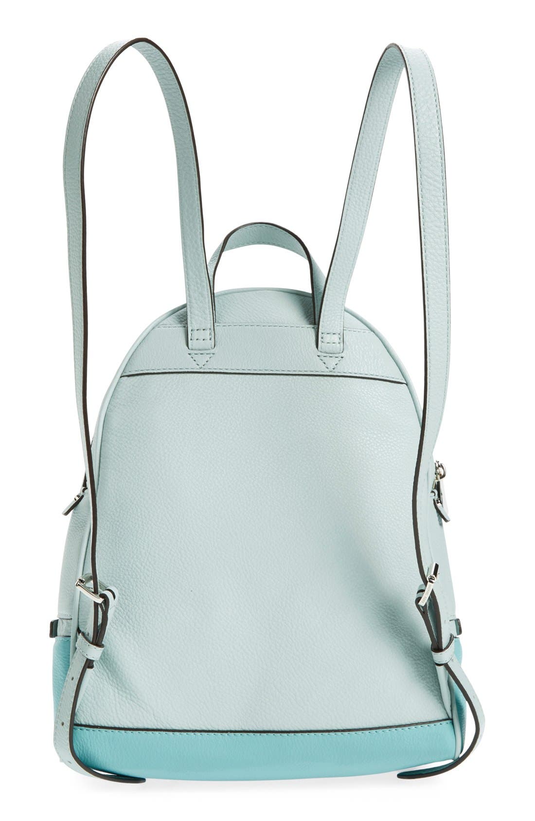 'Small Rhea' Leather Backpack, Alternate, color, CELADN/AZURE/ SILVER