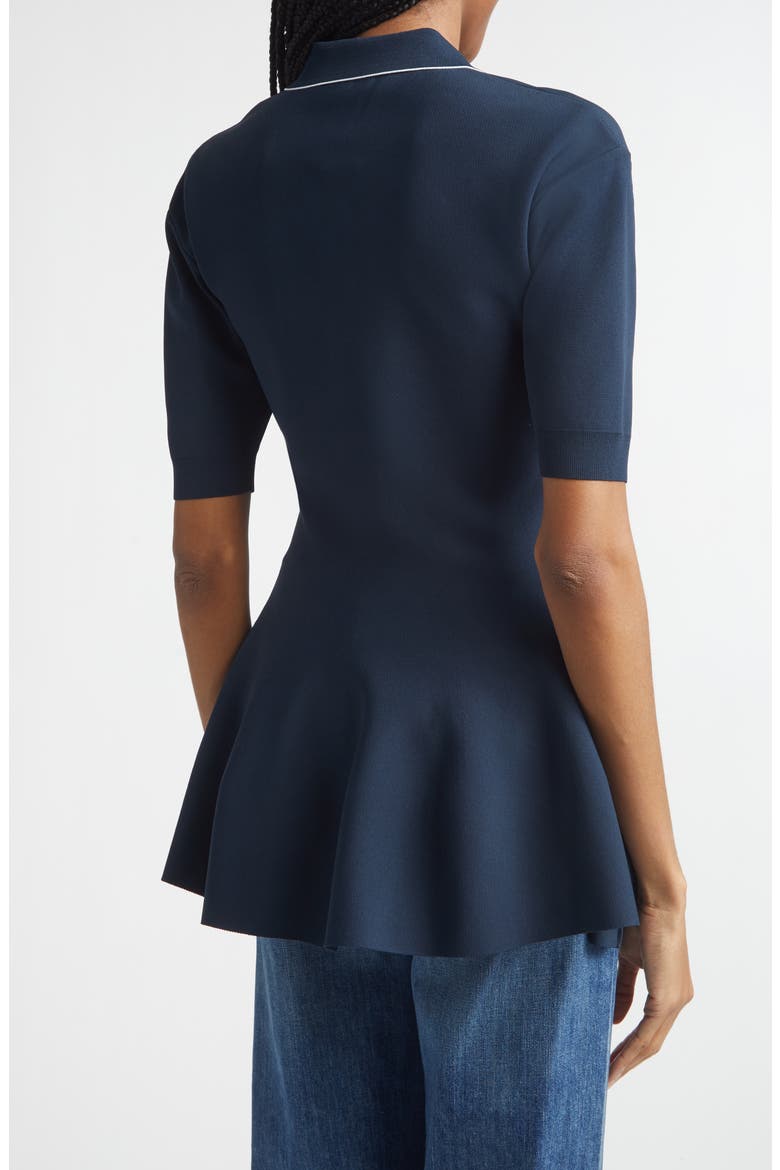 Compact Knit Peplum Polo, Alternate, color, NAVY