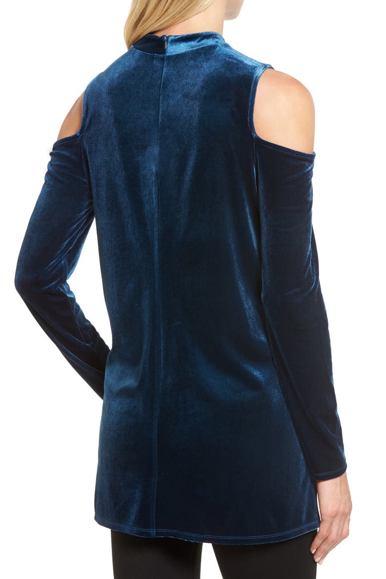 Velvet Cold Shoulder Top, Alternate, color, BLUE CERAMIC