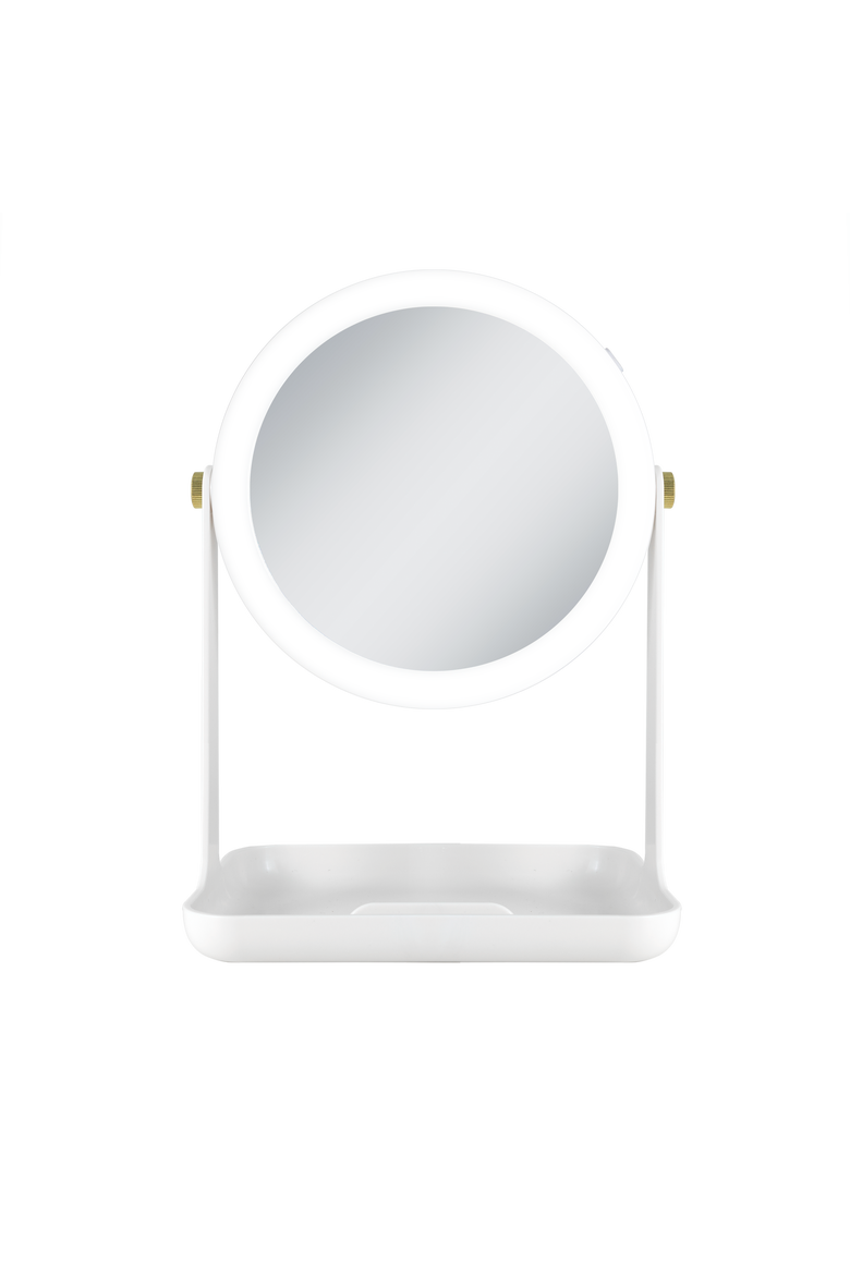Back-to-School Lighted Makeup Mirror with Accessory Tray & Phone Holder, Alternate, color, White