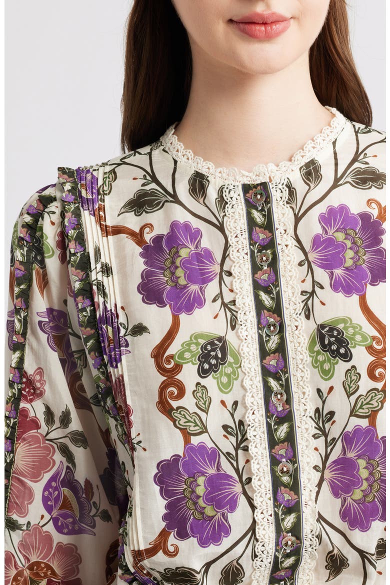 Rococo Floral Lace Trim Blouse, Alternate, color, ROCOCO FLOWERS CREAM