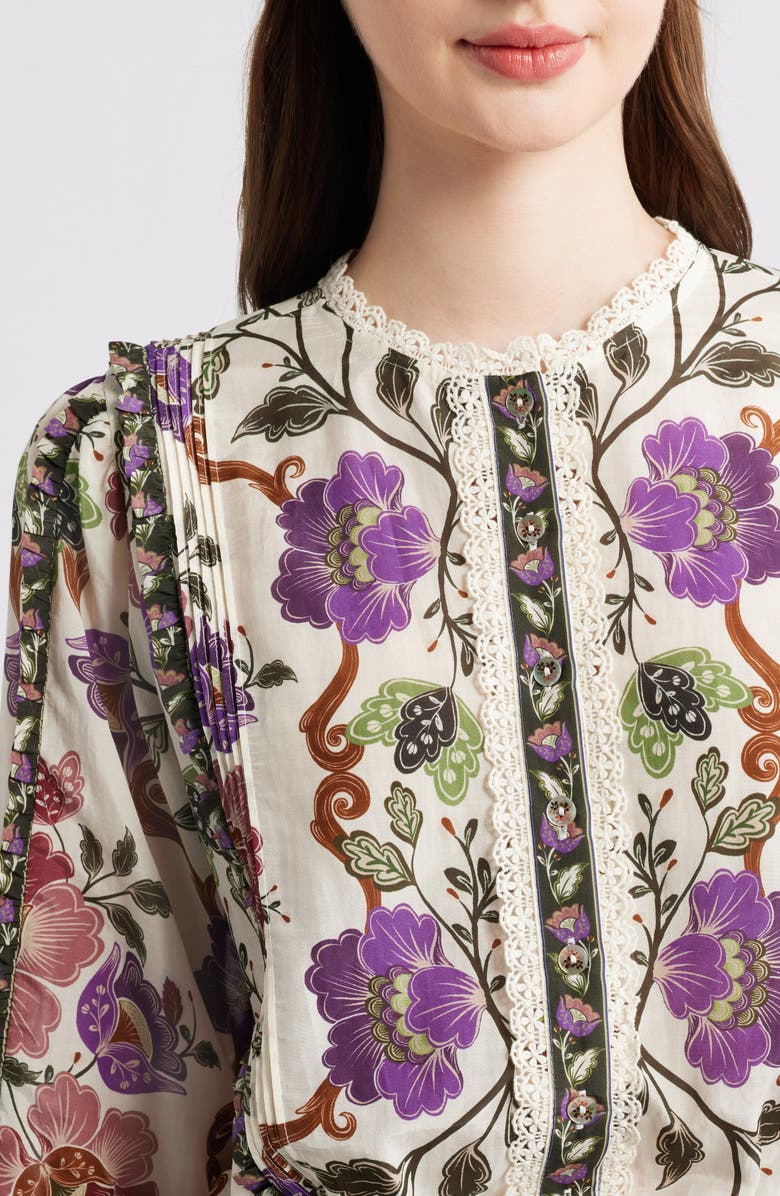 FARM Rio Rococo Floral Lace Trim Blouse, Alternate, color, Rococo Flowers Cream