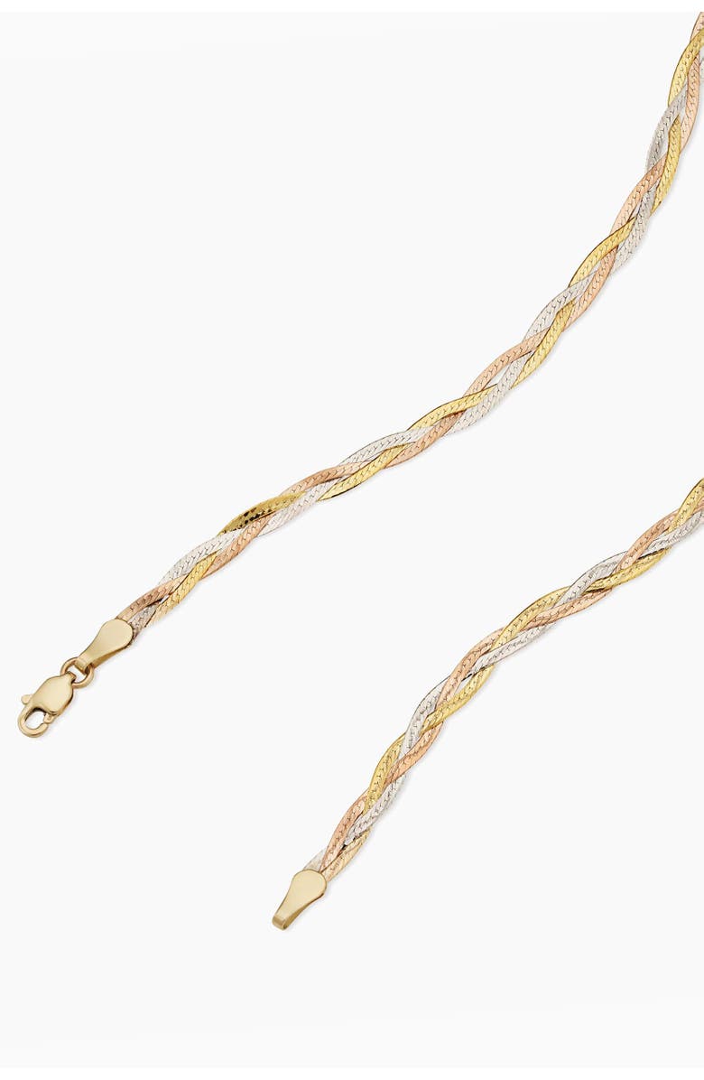 Oradina 14K Tricolor Gold Now & Forever Herringbone Bracelet, Alternate, color, Tricolor Gold