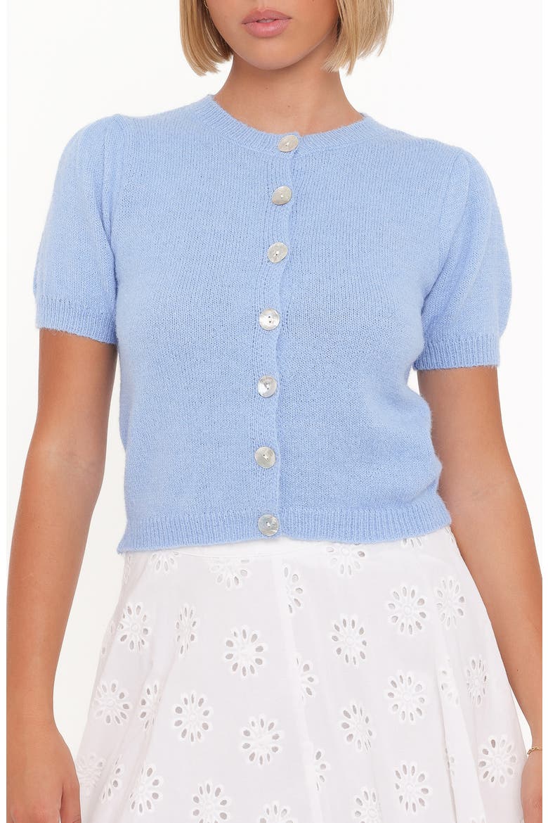 Zena Puff Short Sleeve Cardigan, Main, color, CORNFLOWER BLUE