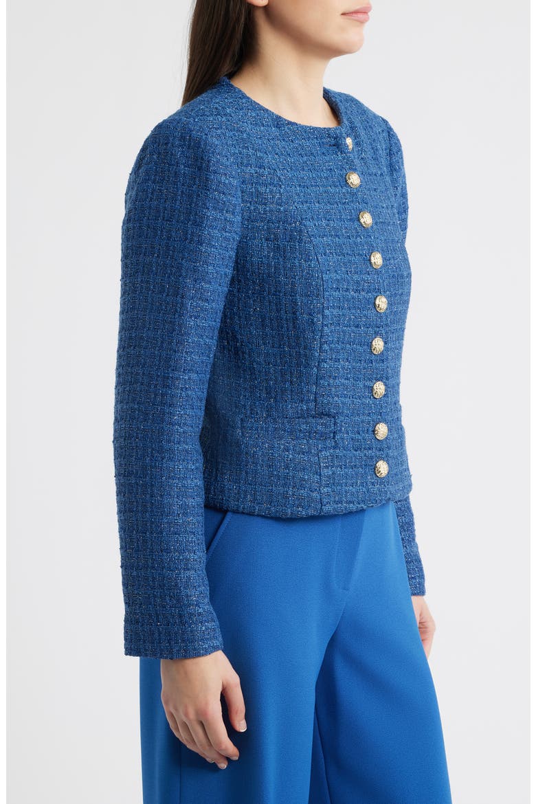 Metallic Tweed Collarless Jacket, Alternate, color, RIVERSIDE BLUE