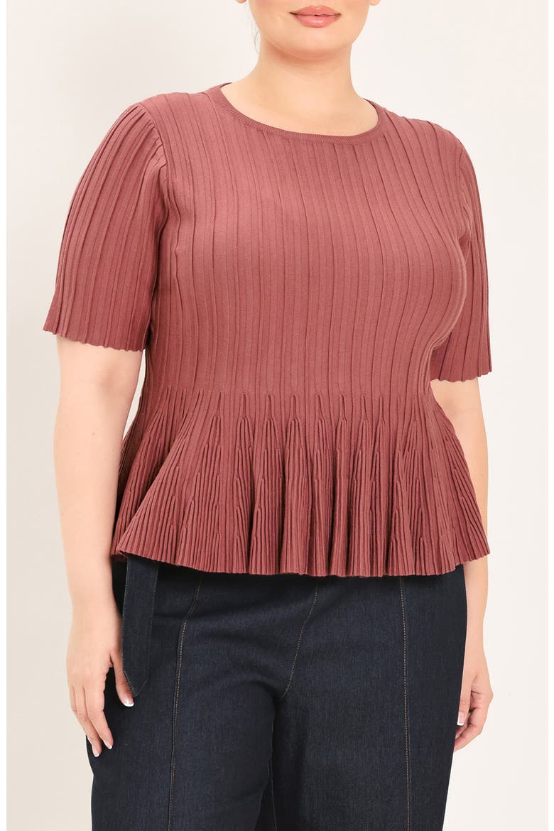 Ribbed Peplum Sweater, Alternate, color, MARSALA