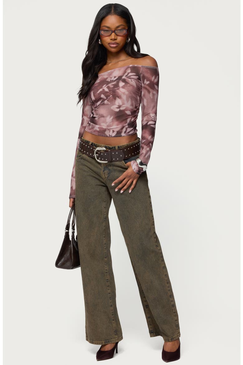 Sheer Mesh Off the Shoulder Top, Alternate, color, PURPLE