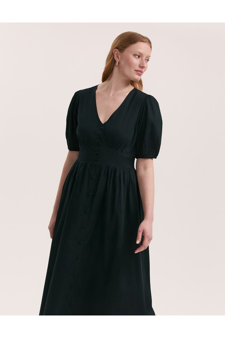 Addison Cotton Midi Tea Dress, Alternate, color, Black