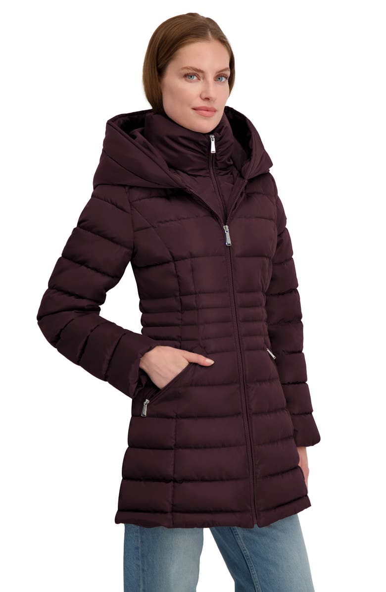 Laundry by Shelli Segal Quarter Bibbed Puffer Jacket, Alternate, color, Black Plum