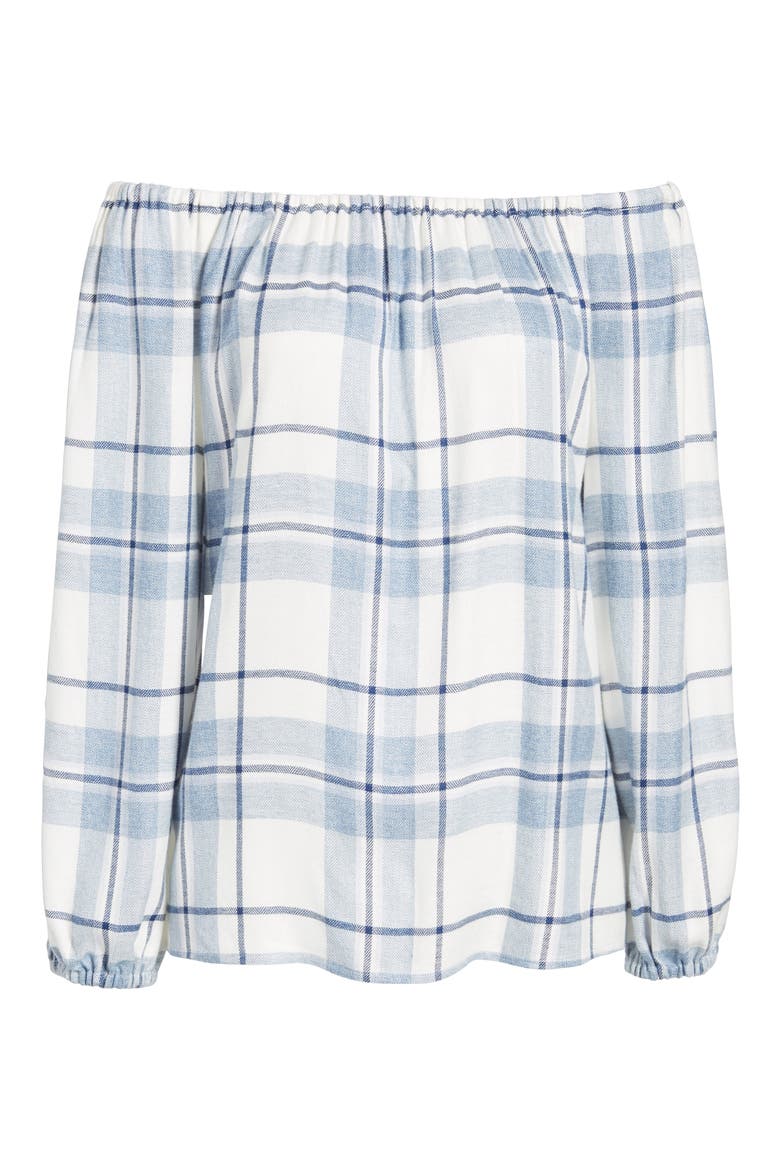 Off the Shoulder Plaid Blouse, Alternate, color, BLUE NIGHT