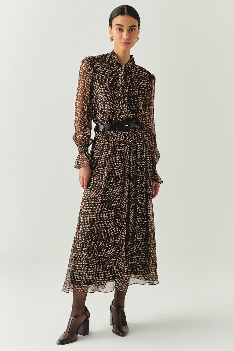 Teresa Chiffon Midi Skirt, Alternate, color, Brown