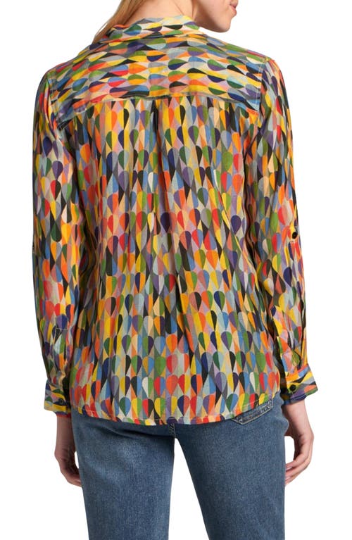 Apny Abstract Print Roll Tab Sleeve Chiffon Button-up Shirt In Multi