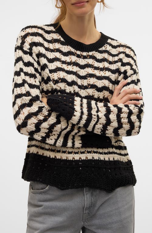 Vero Moda Kiwi Open Stitch Sweater In Black Detail W Birch