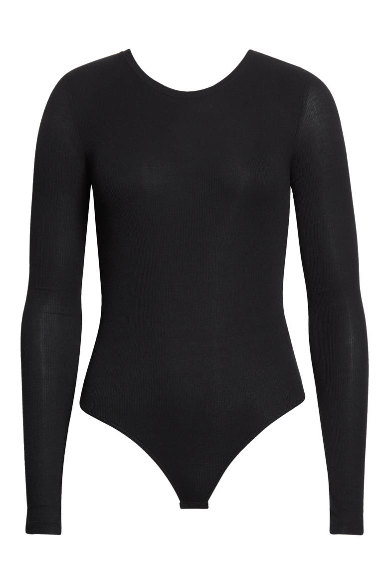 Long Sleeve Bodysuit, Alternate, color, BLACK