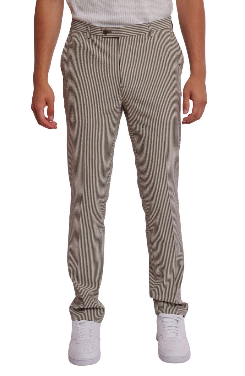 PAISLEY & GRAY Downing Slim Flat Front Stripe Seersucker Dress Pants, Main, color,