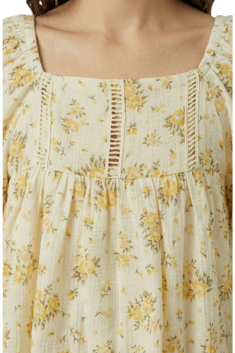 Kids' Floral Textured Ladder Trim Dress, Alternate, color, YELLOW