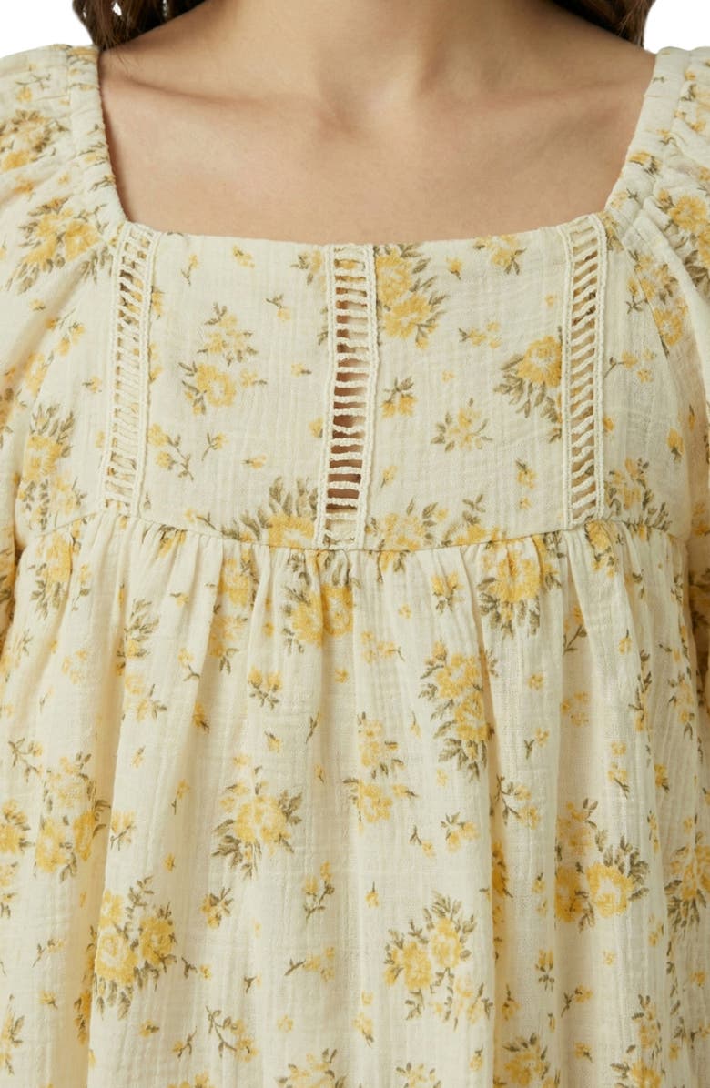Hayden Girls Kids' Floral Textured Ladder Trim Dress, Alternate, color, Yellow