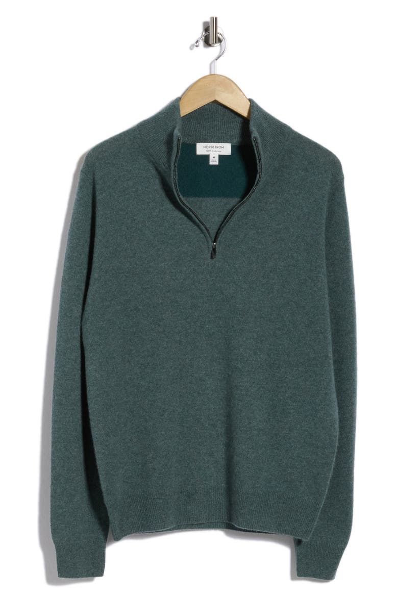 Cashmere Quarter Zip Sweater, Alternate, color, GREEN WREATH HEATHER
